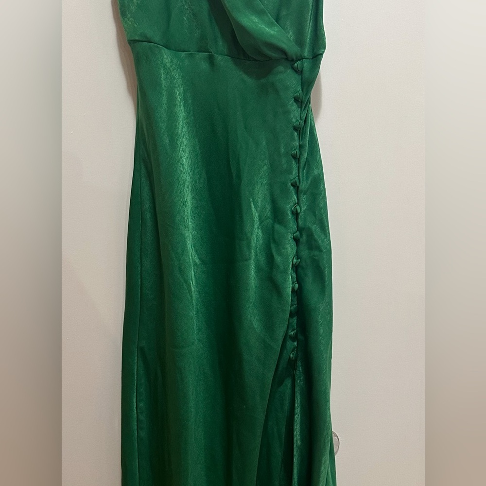 Zara Green Ruched One Shoulder Gown - Picture 5 of 6